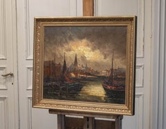 Oil / Canvas Painting With Scene Of Amsterdam Montelbaanstoren By Peter Brouwer
