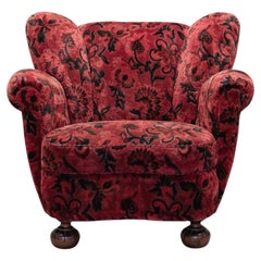 Art Deco / Swedish Grace Lounge Chair in Red Jacquard Velvet, 1930s