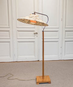 Swedish Art Deco Adjustable Elm Floor Lamp, 1930s