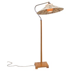 Swedish Art Deco Adjustable Elm Floor Lamp, 1930s