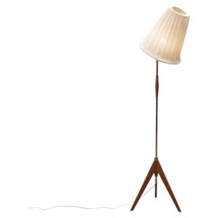 1960s Floor Lamp In Brass And Teak With Flexible Neck Made By Orsjö Model 461