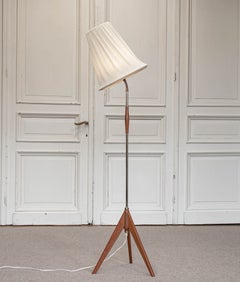 1960s Floor Lamp In Brass And Teak With Flexible Neck Made By Orsjö Model 461