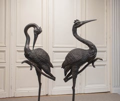 Pair Large / Tall Bronze Sculptural Crane Birds from the 1970s.