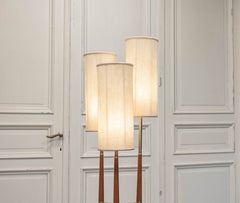 Möllers Armatur Three-Light Floor Lamp in Brass and Teak, Sweden, 1960s
