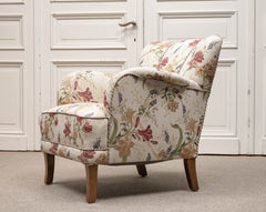 1940s Art Nouveau / Swedish Grace Designer lounge Chair With Floral Jacquard