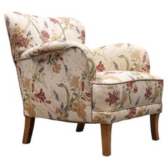 1940s Art Nouveau / Swedish Grace Designer lounge Chair With Floral Jacquard