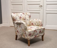 1940s Art Nouveau / Swedish Grace Designer lounge Chair With Floral Jacquard