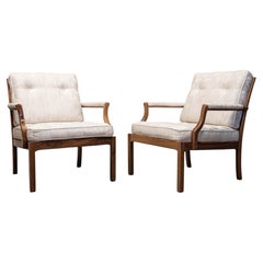 1960s , Pair Slim Danish Rosewood Lounge Chairs With Jacquard Cushions