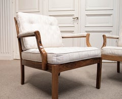 1960s , Pair Slim Danish Rosewood Lounge Chairs With Jacquard Cushions