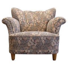 Bombastic Wingback Chair Upholstered With Jacquard Fabric From Denmark. 1940s