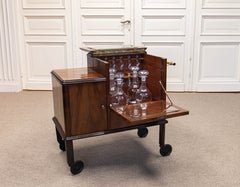 1930s Cocktail Bar Trolley with Saint-Louis Caton Crystal Decanters and Glasses