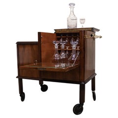 1930s Cocktail Bar Trolley with Saint-Louis Caton Crystal Decanters and Glasses