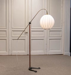 1940s Brass "Water Pump" Floor Lamp By Fog & Mørup With Spherical Satin Shade
