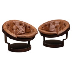 Pair 1970 Leather “Convair” Swivel Chairs, by Oddmund Vad for Vad Trevarefabrikk