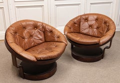 Pair 1970 Leather “Convair” Swivel Chairs, by Oddmund Vad for Vad Trevarefabrikk