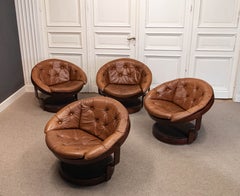 Four 1970 Leather “Convair” Swivel Chairs, by Oddmund Vad for Vad Trevarefabrikk