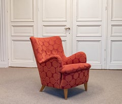 1940s Swedish Modern Lounge Chair in Four-Leaf- Clover Chenille and Beech