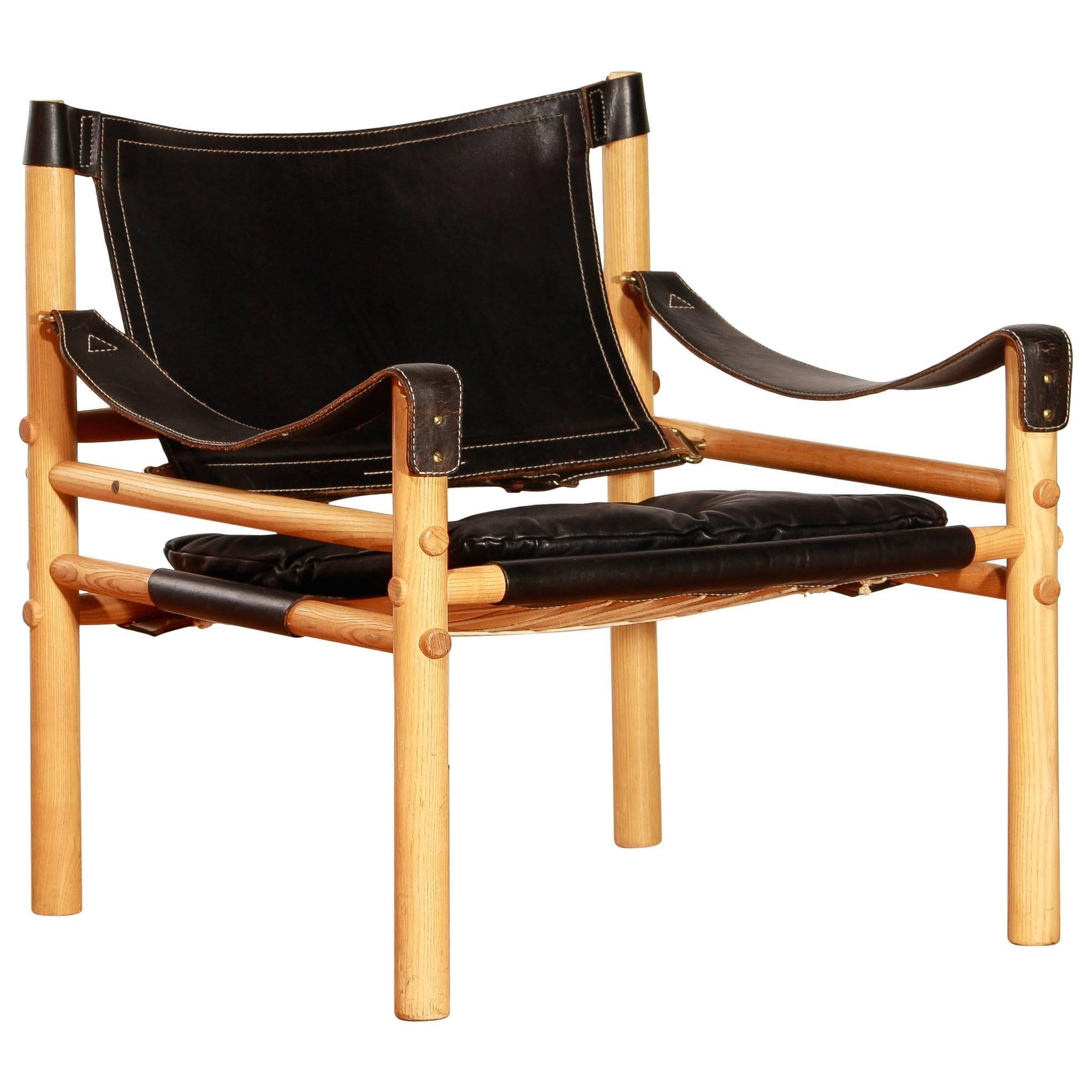 Black Leather 1960's 'Sirocco' Safari Chair by Arne Norell
