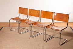 1970s, Set of Four Saddle Leather Dining Chairs by Mart Stam for Fasem