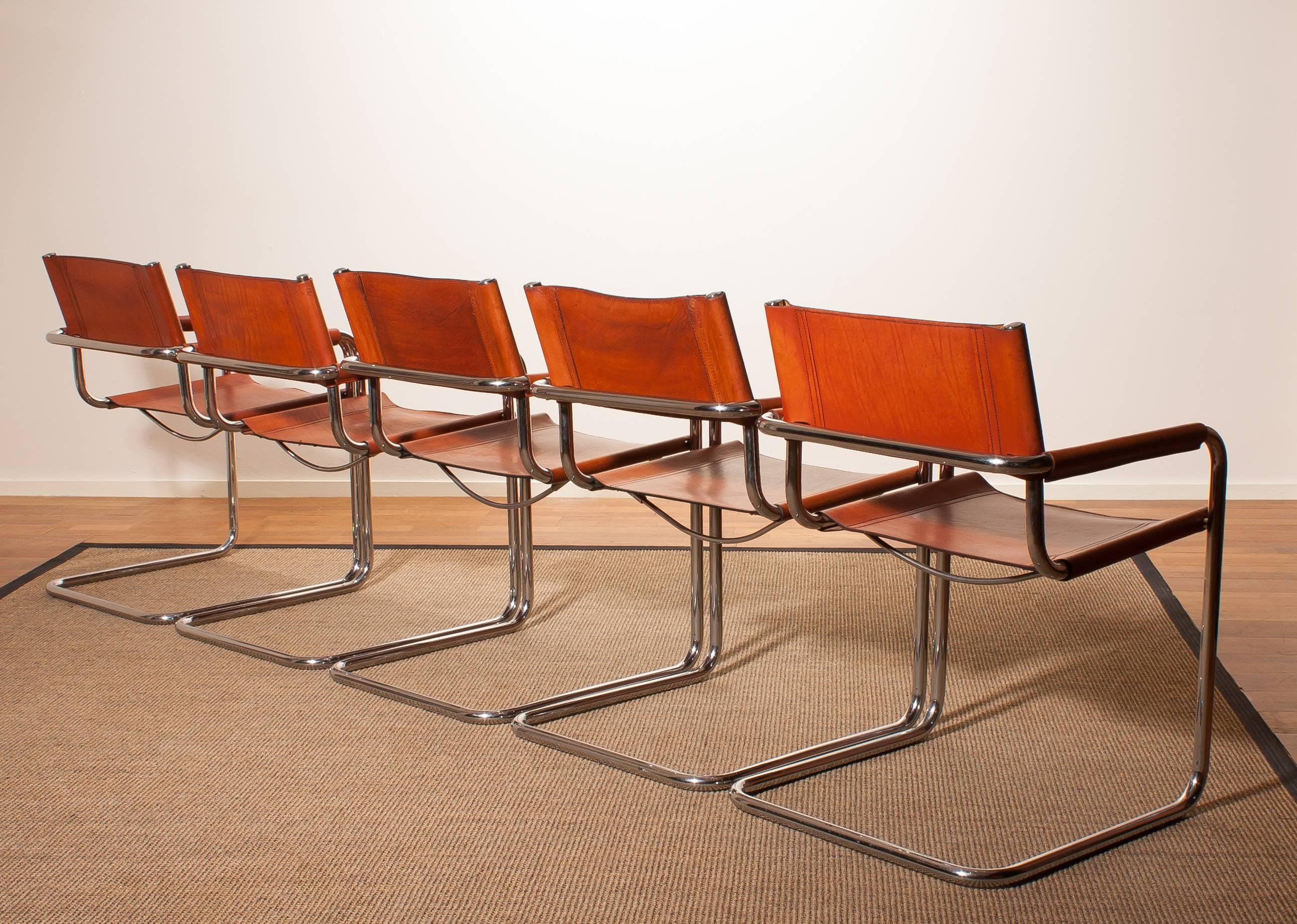 Italian 1970s, Set of Five 'Tubular Steel' Dining Chairs by Mart Stam for Jox Interni
