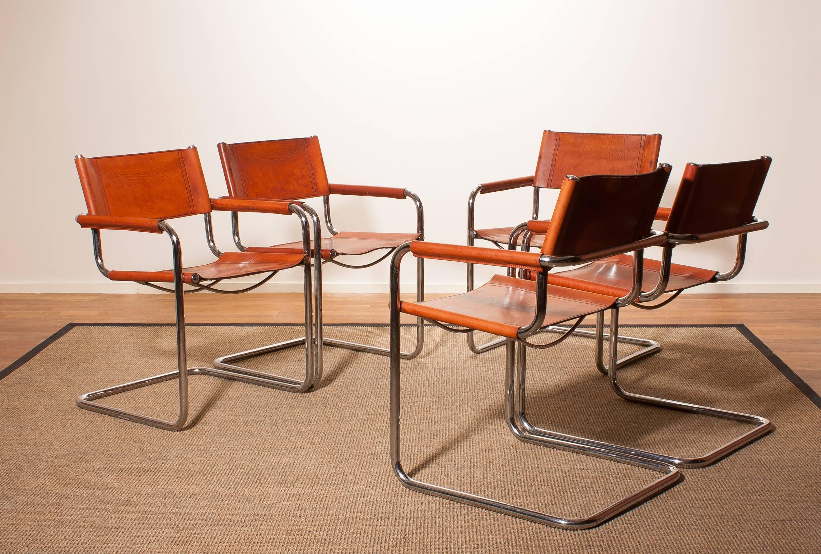 1970s, Set of Five 'Tubular Steel' Dining Chairs by Mart Stam for Jox Interni In Good Condition In Silvolde, Gelderland