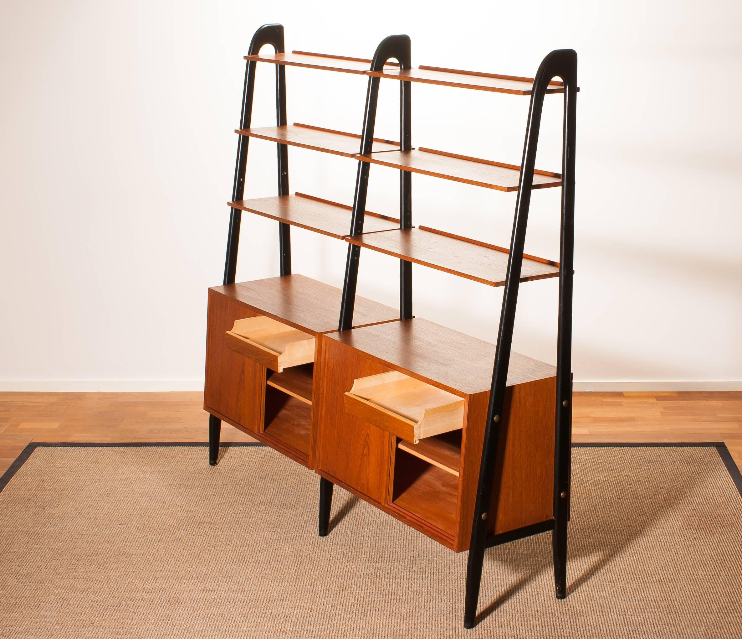 1950s, Beautiful Double Teak Bookcase Roomdivider Cabinet by Bertil Fridhagen 4