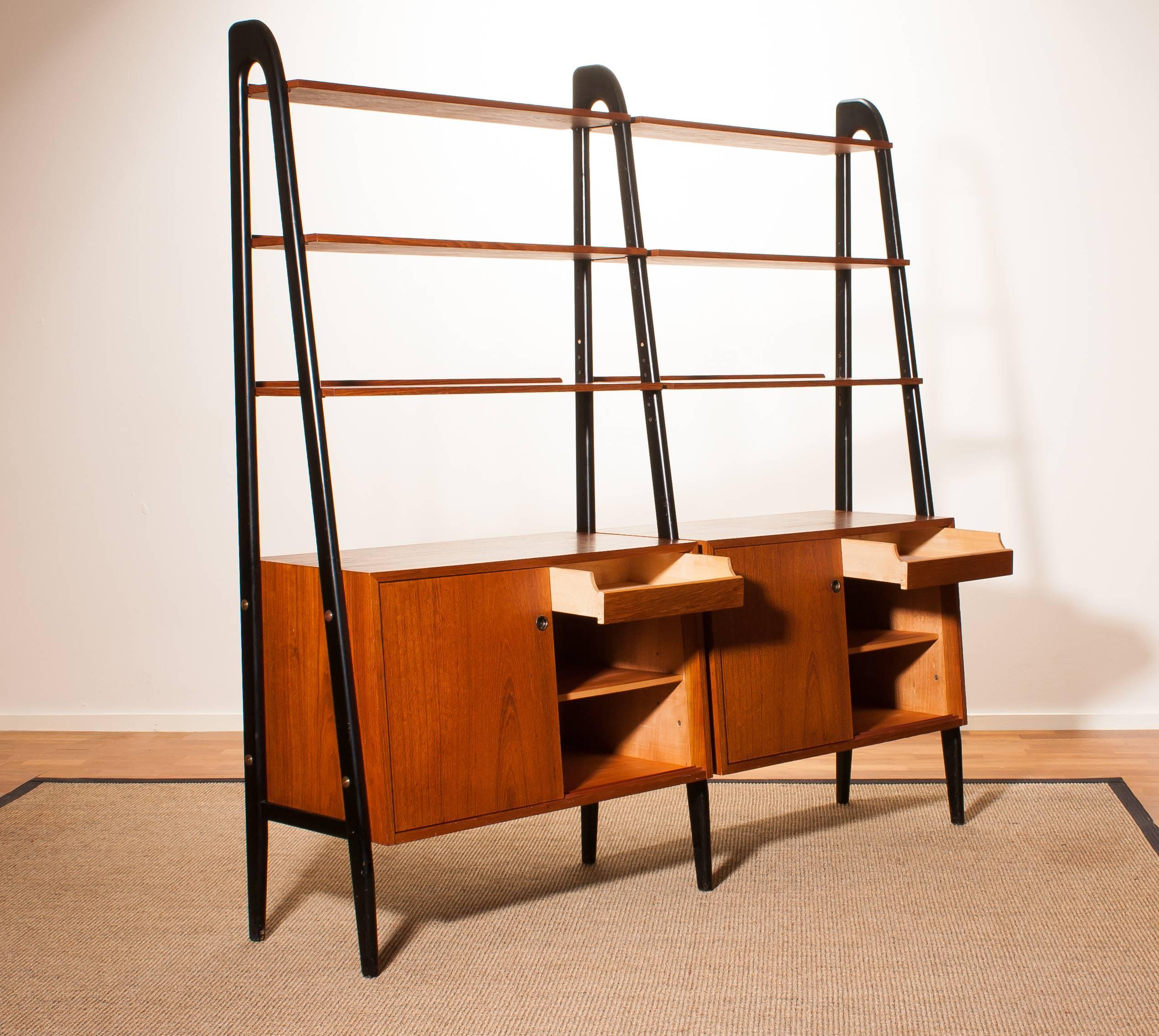 1950s, Beautiful Double Teak Bookcase Roomdivider Cabinet by Bertil Fridhagen 5