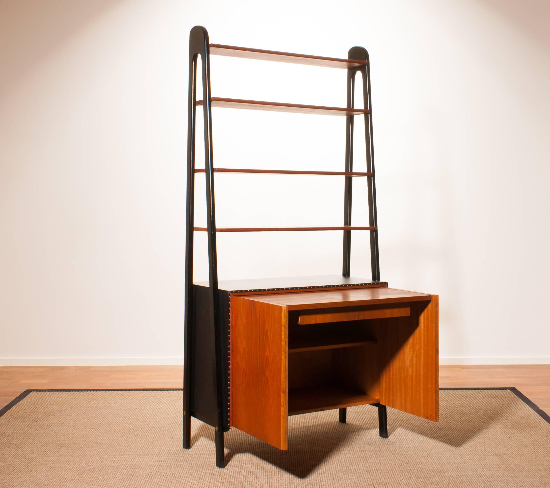 Mid-20th Century 1950s, Teak and Skai Bookcase Secretaire by Bertil Fridhagen for Bodafors