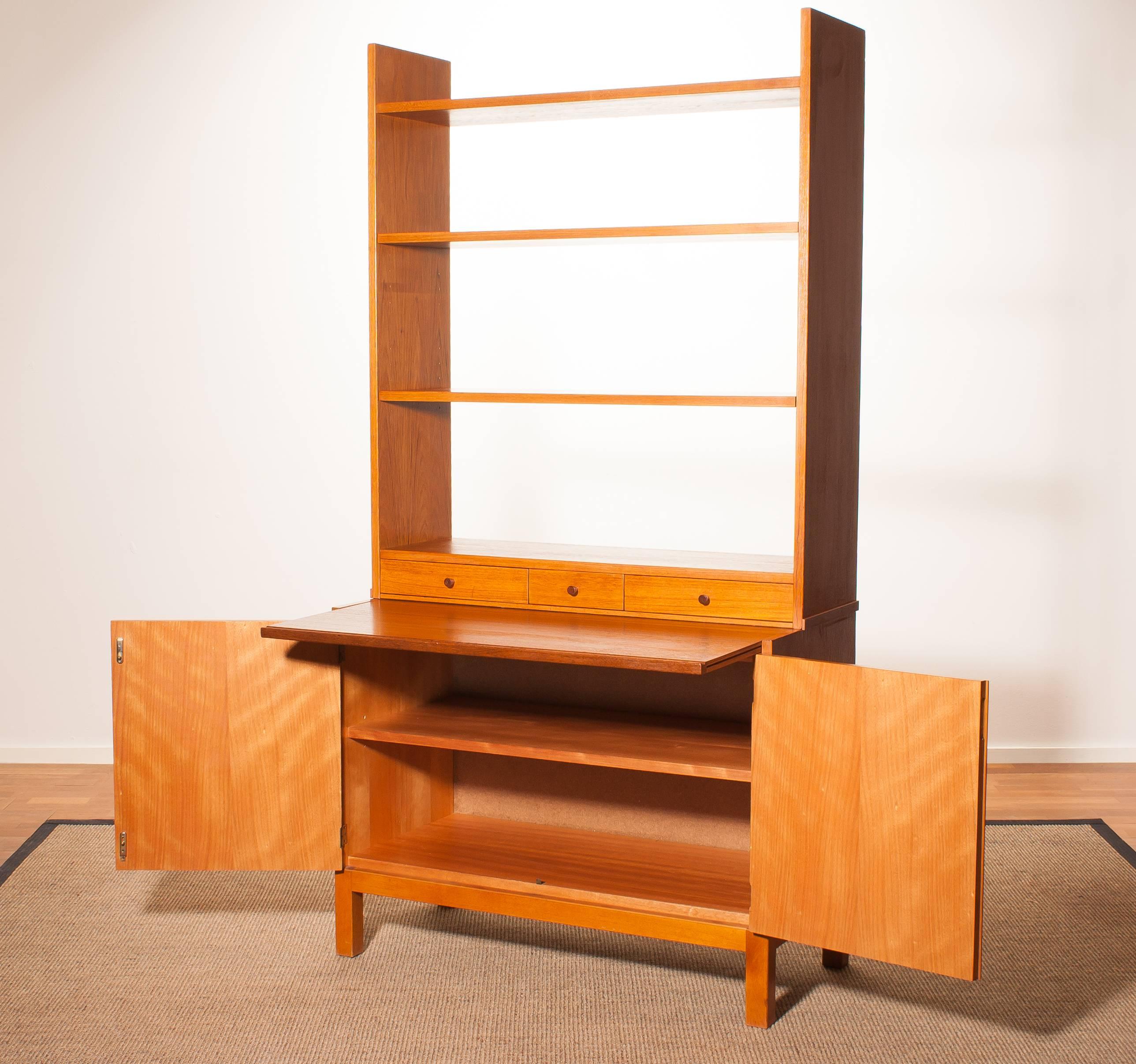 Mid-20th Century 1950s, Teak Secretaire Bookcase Kitchen Cabinet
