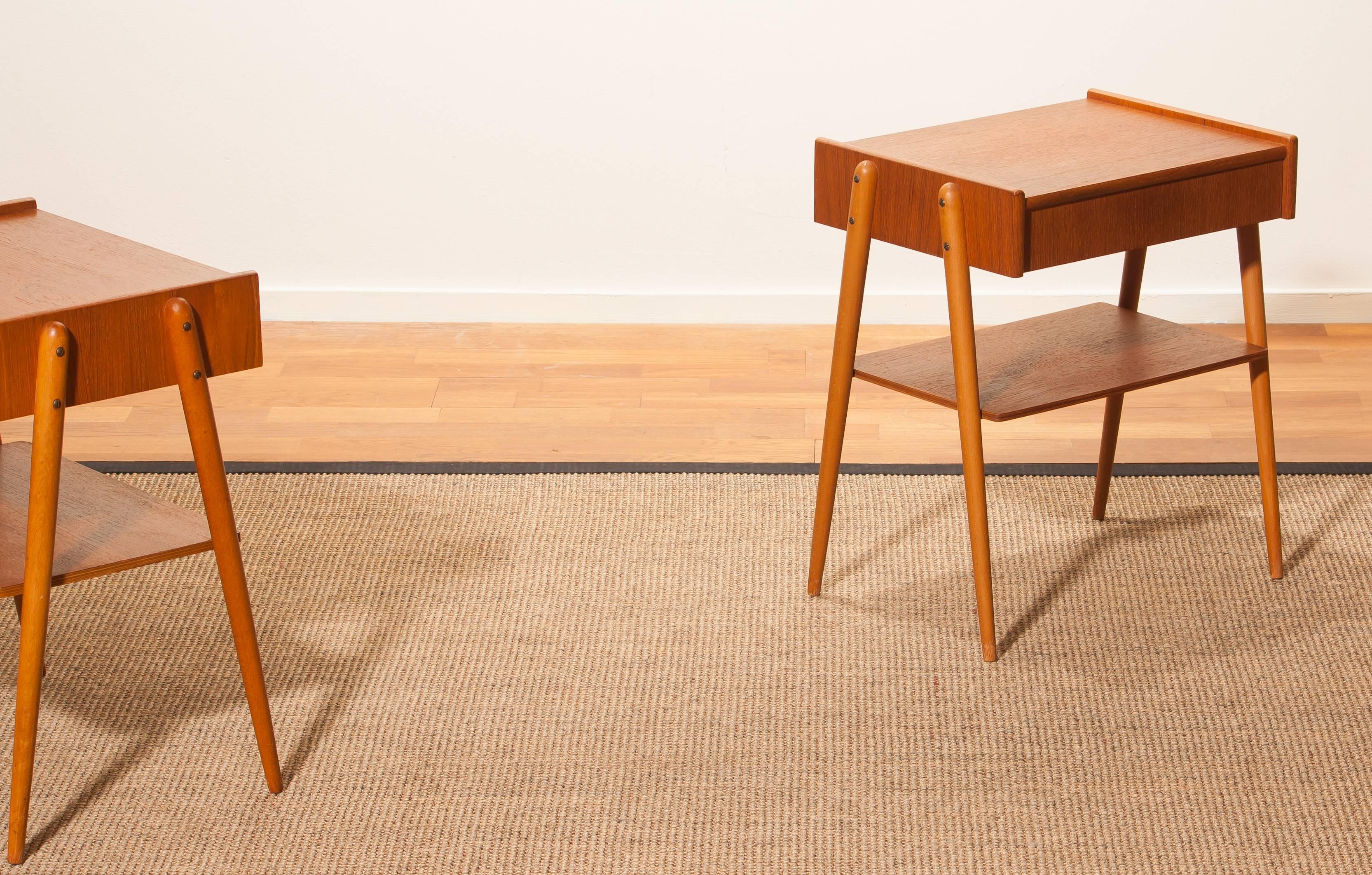 Mid-20th Century 1960s, a Pair of Teak Bedside Tables