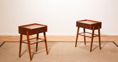 1960s Pair of Teak and Brass Bedside Tables