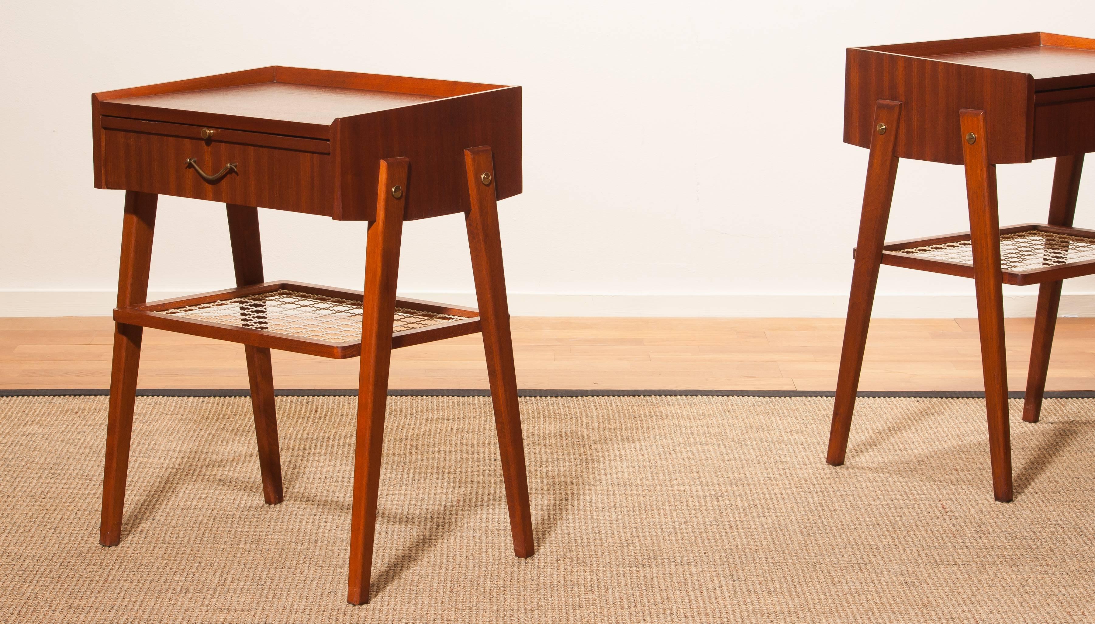 1960s Pair of Teak and Brass Bedside Tables 2