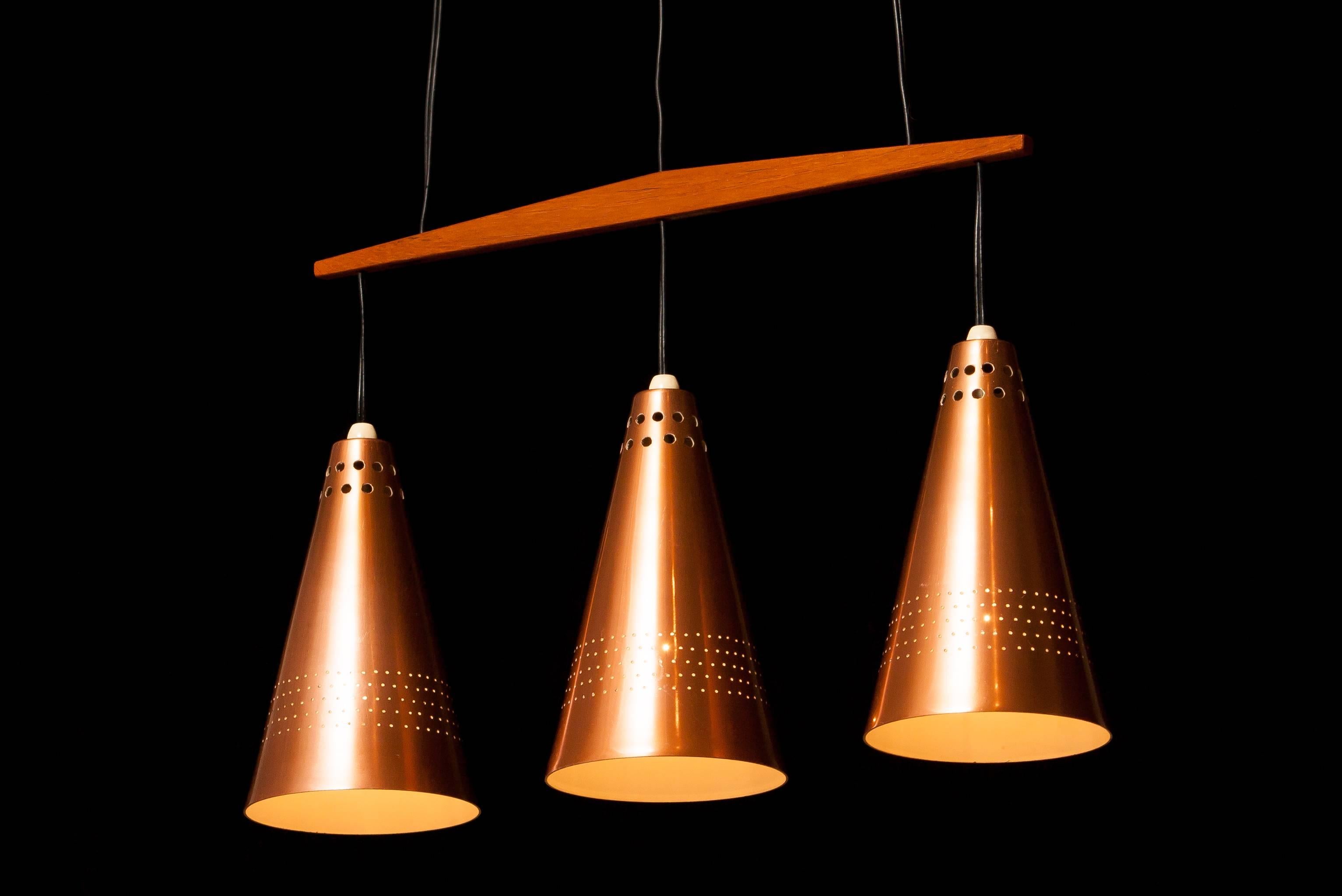 1950s, Copper and Teak Pendant Lamp by Hans-Agne Jakobsson, Sweden 3
