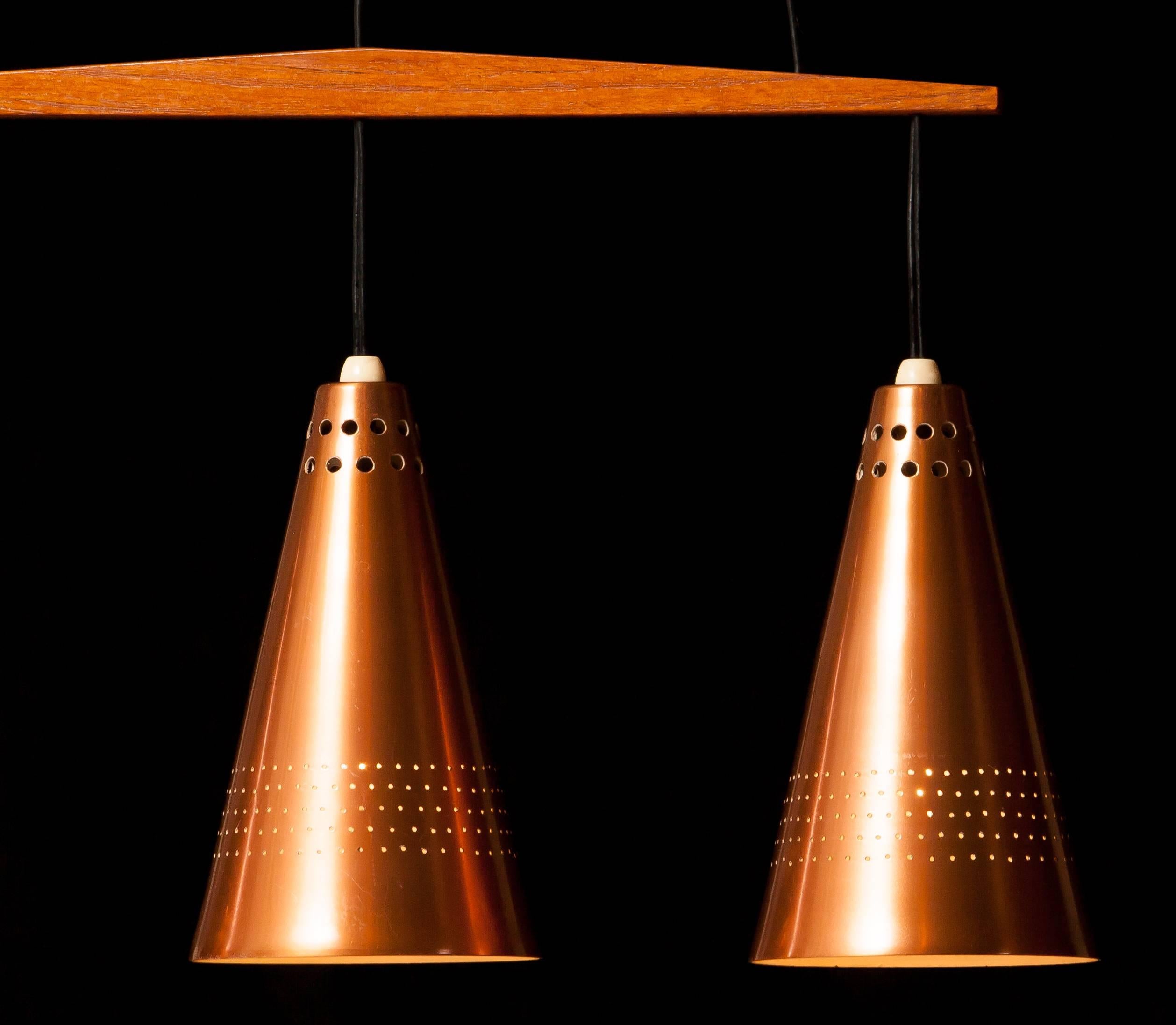 Mid-20th Century 1950s, Copper and Teak Pendant Lamp by Hans-Agne Jakobsson, Sweden