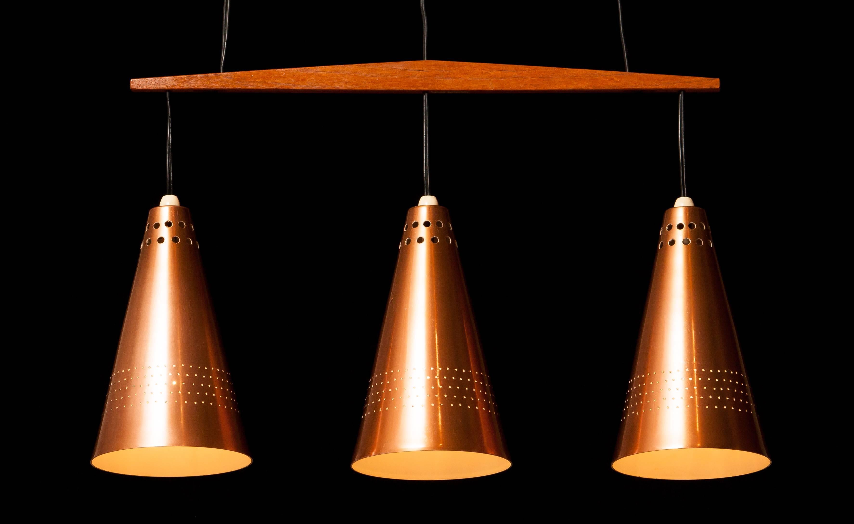 1950s, Copper and Teak Pendant Lamp by Hans-Agne Jakobsson, Sweden 1