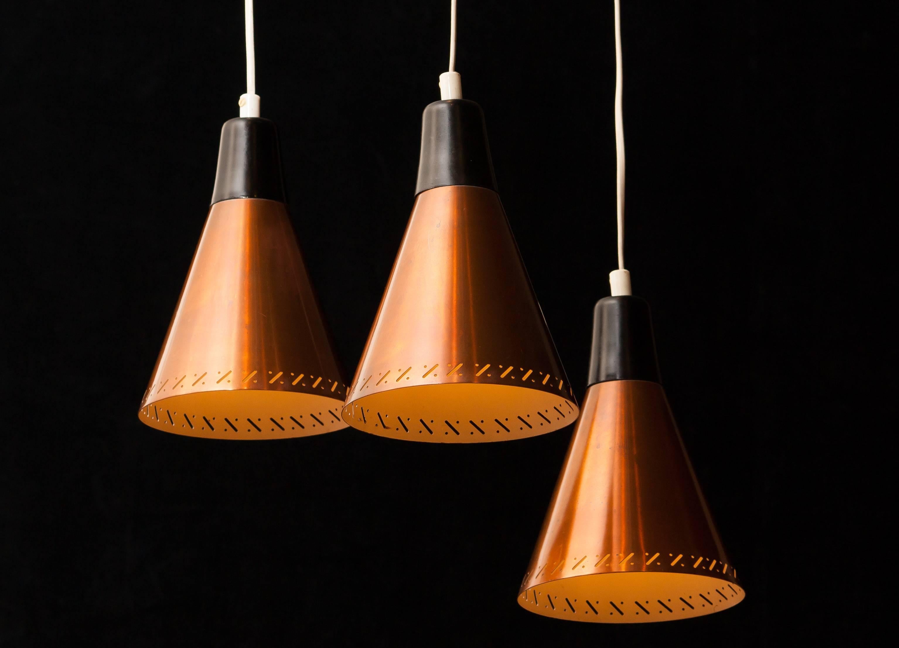 Swedish 1950s, Copper and Brass Pendant Lamp by Hans-Agne Jakobsson, Sweden