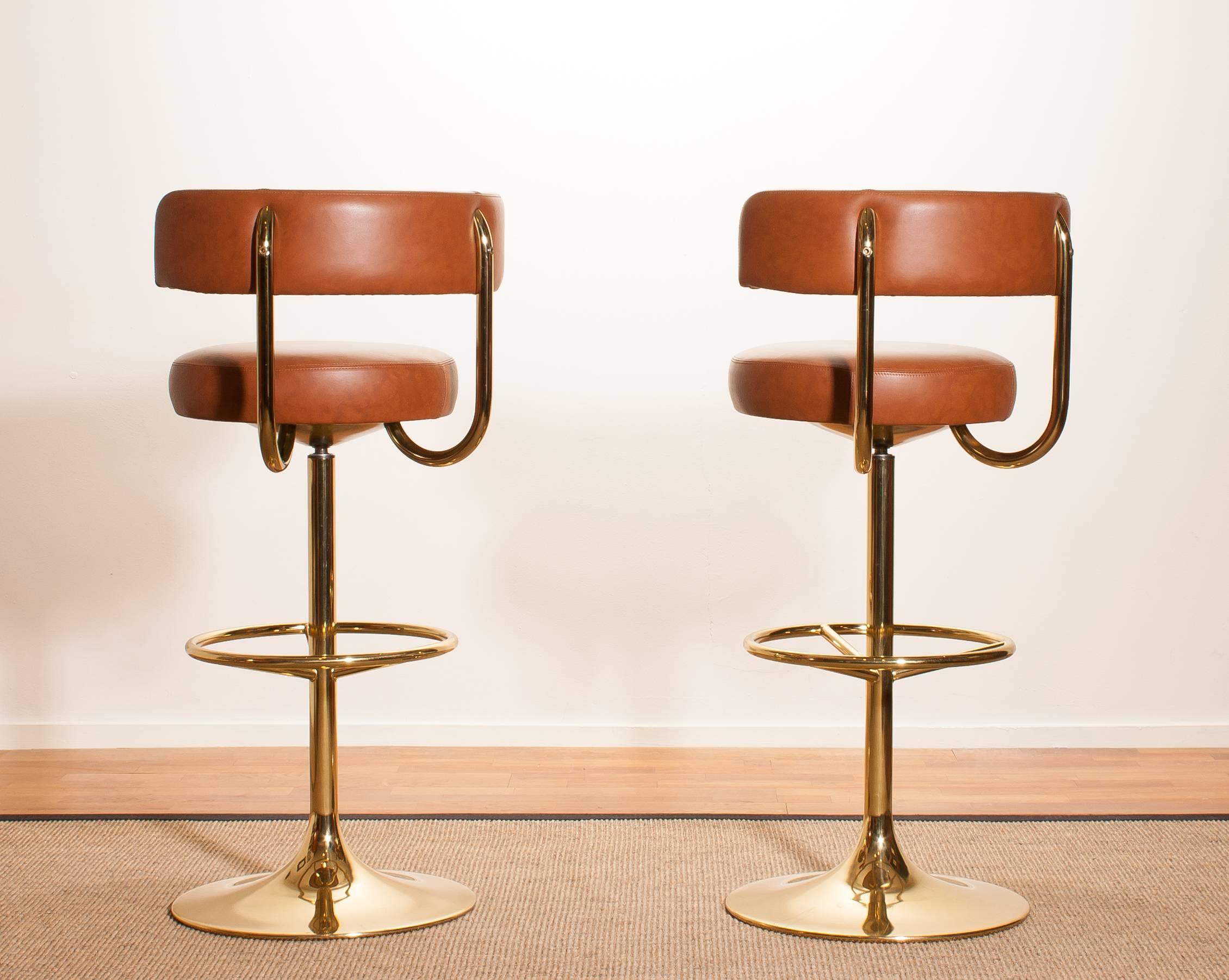 Late 20th Century 1970s, a Brass Set of Bar Stools and Bar Table by Börje Johanson