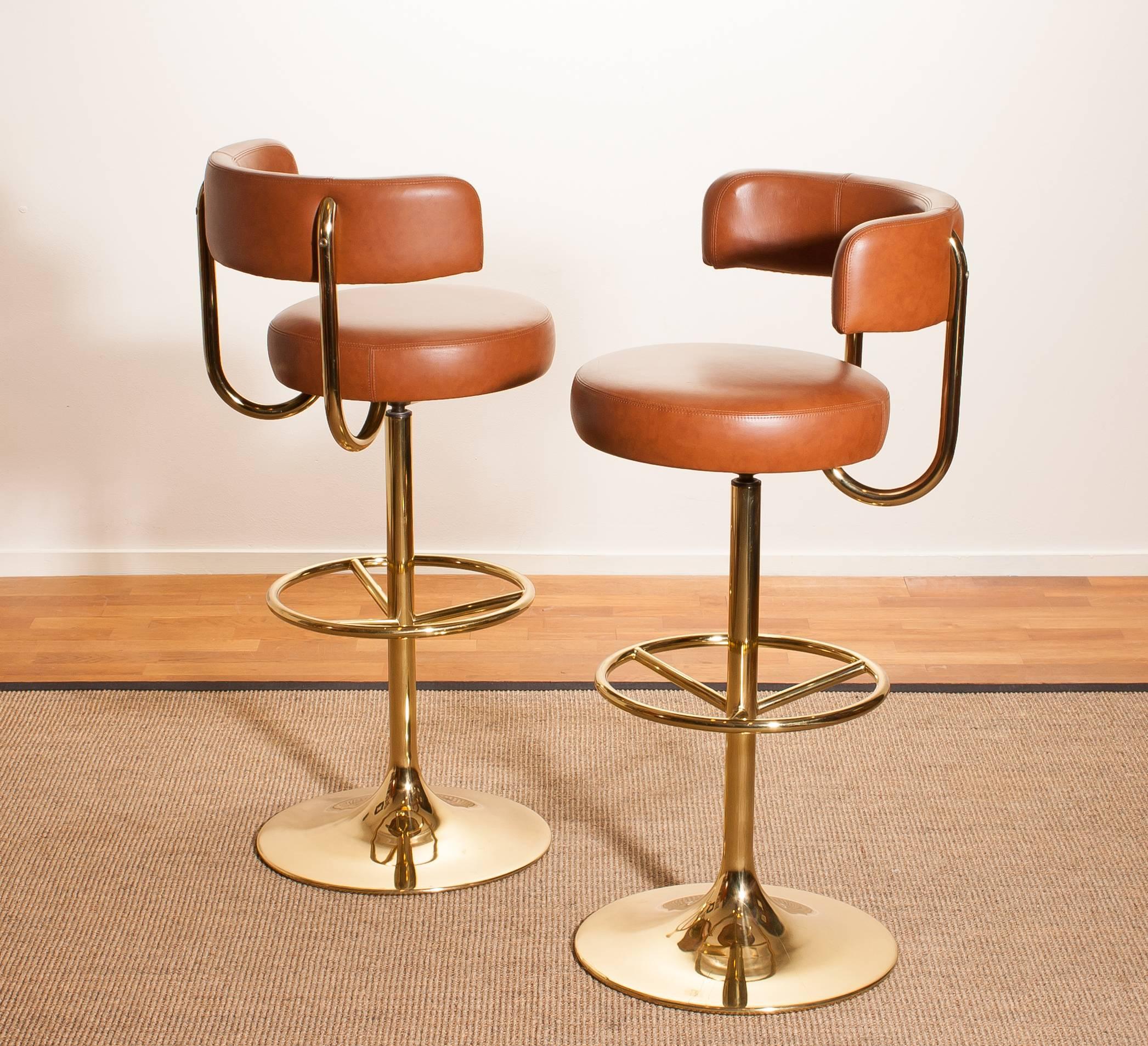 Faux Leather 1970s, a Brass Set of Bar Stools and Bar Table by Börje Johanson