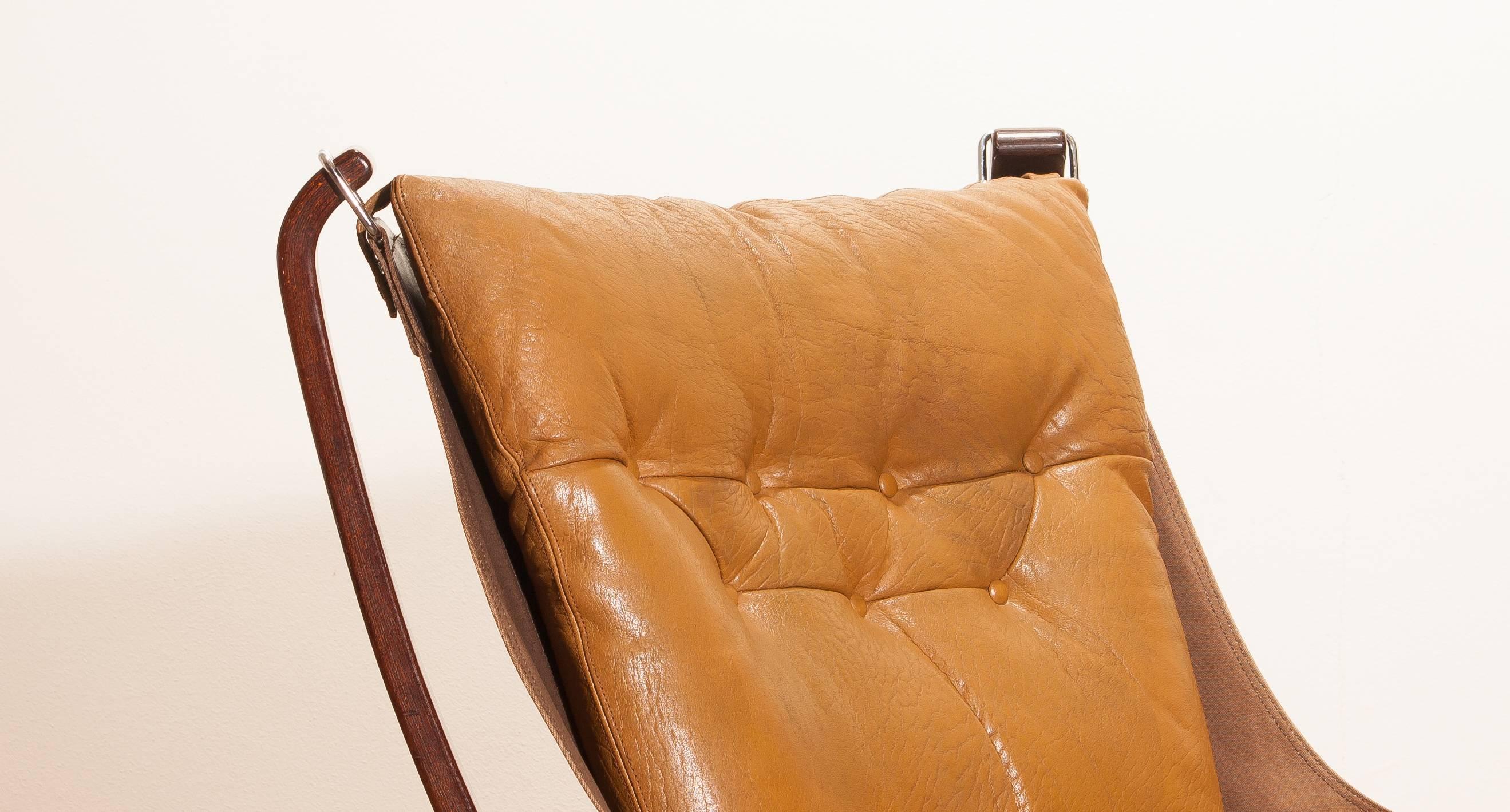 1970s, Camel Leather 'Falcon' Lounge or Armchair by Sigurd Ressell 1