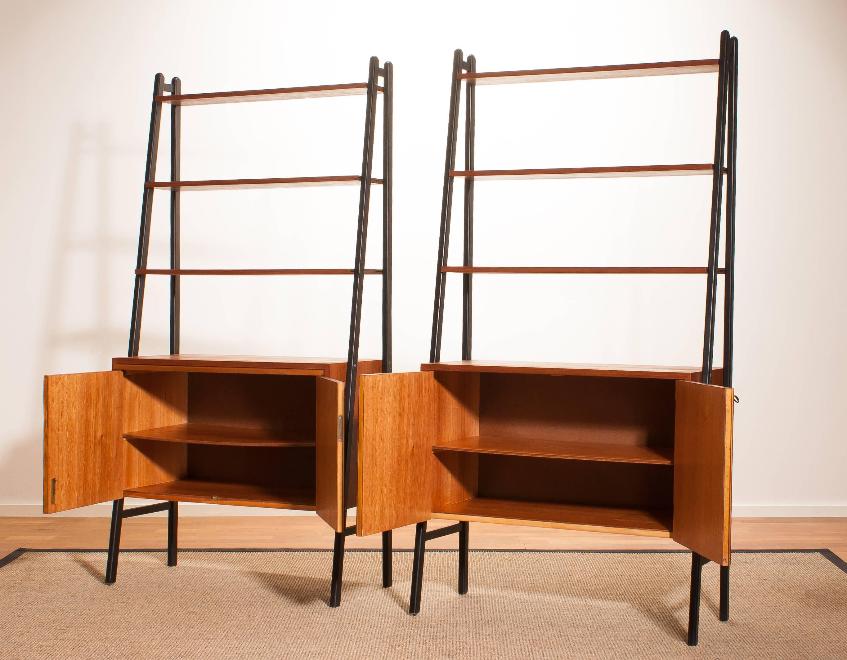 Swedish 1950s, Two Teak Bookcases Roomdividers Cabinets 