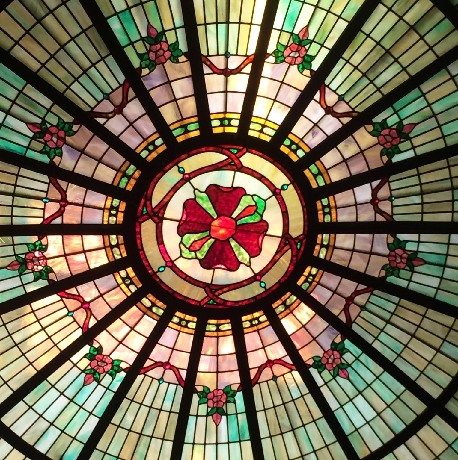 American Classical Wild Rose Stained Glass Ceiling Dome