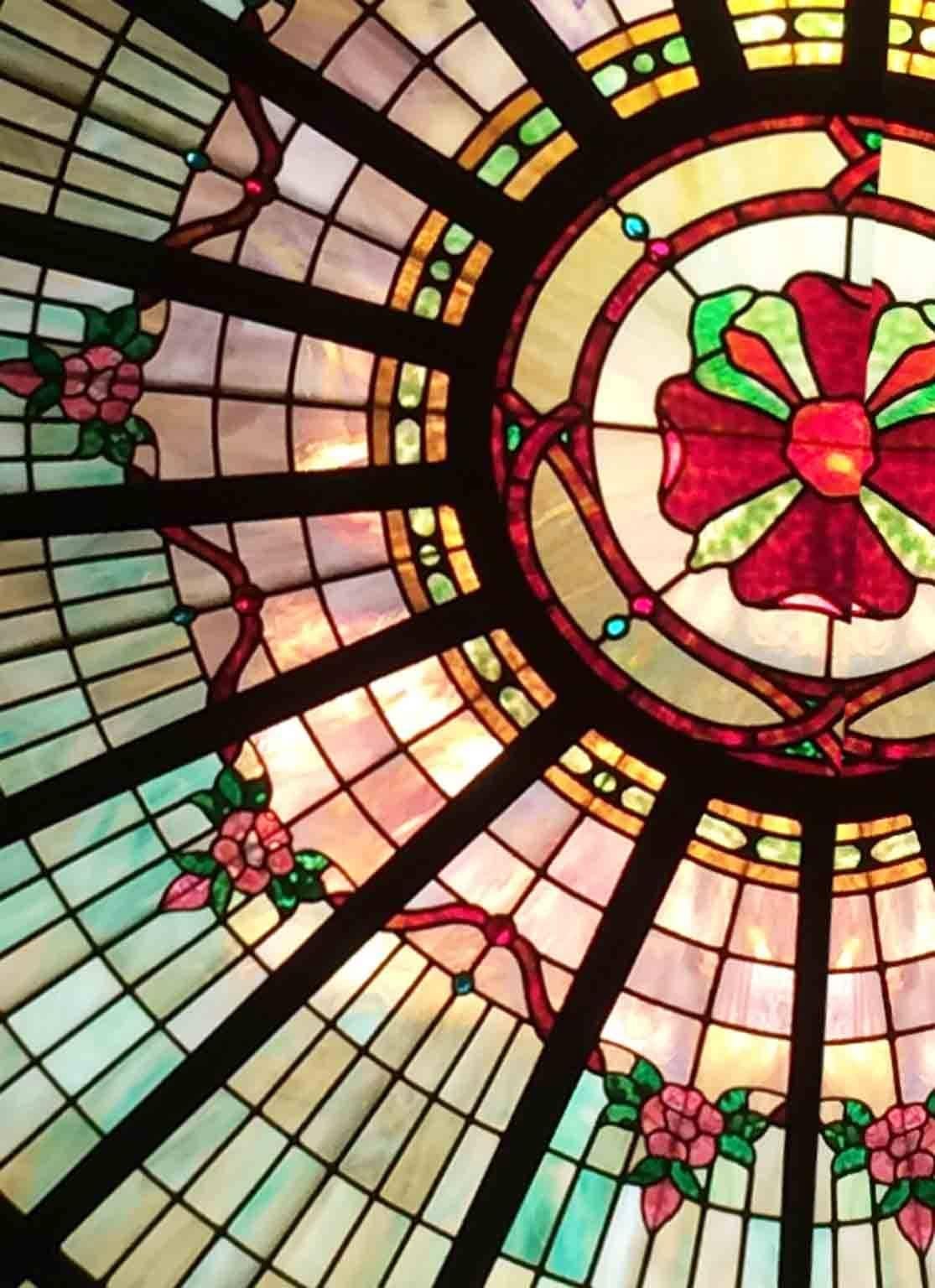 American Wild Rose Stained Glass Ceiling Dome