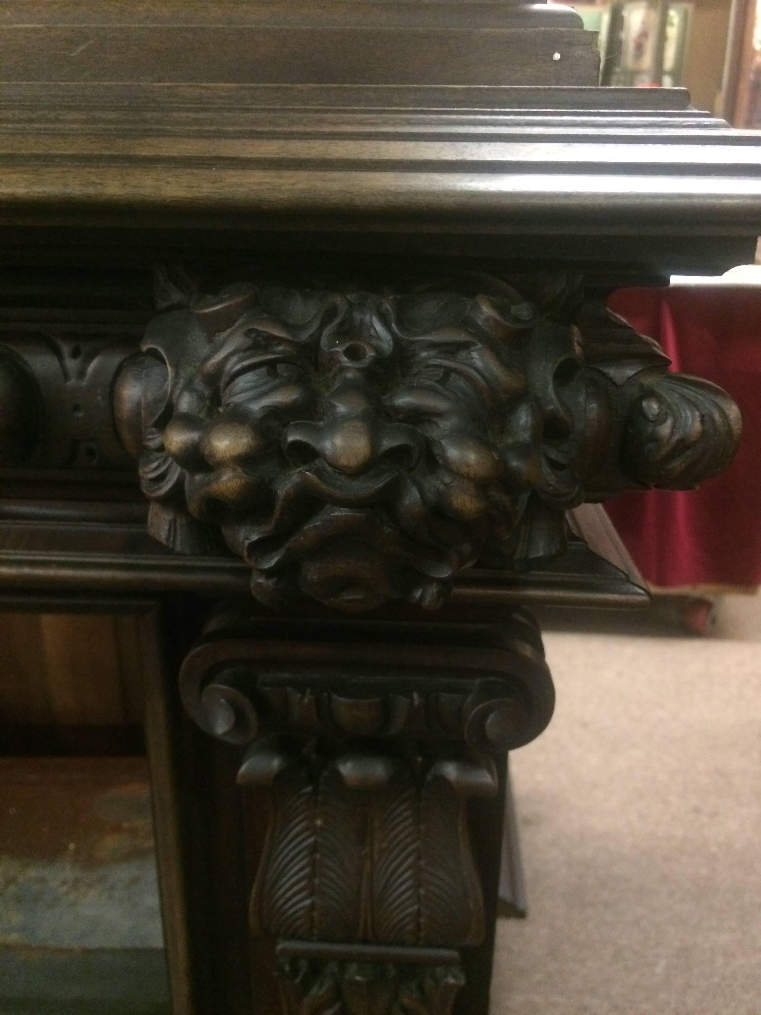 Wood 19th Century Carved Walnut French Mantel with Mansard Hood For Sale