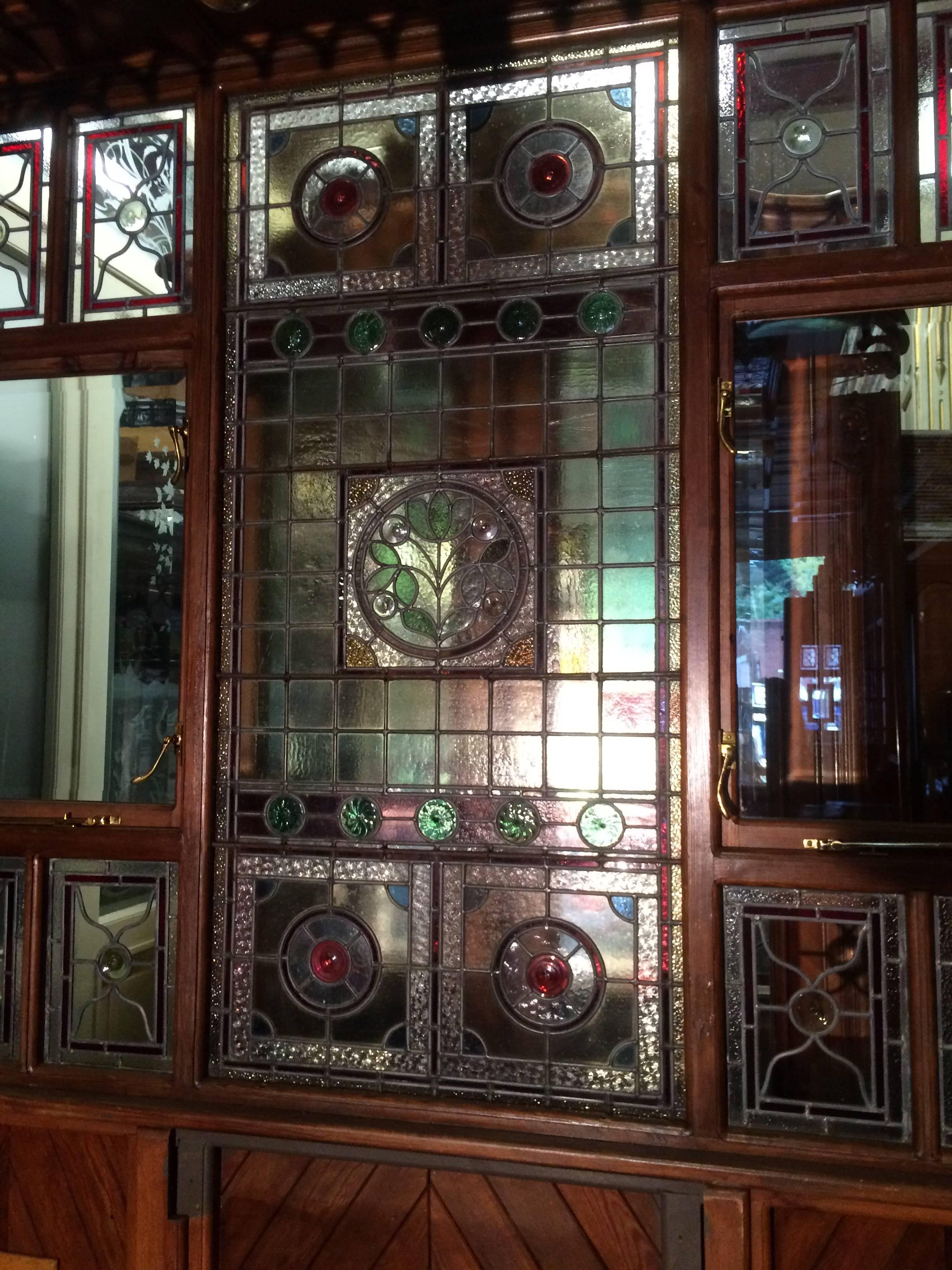 English Pub Bar, Panelling and Stained Glass Ceiling, with Fox and Hounds For Sale 1