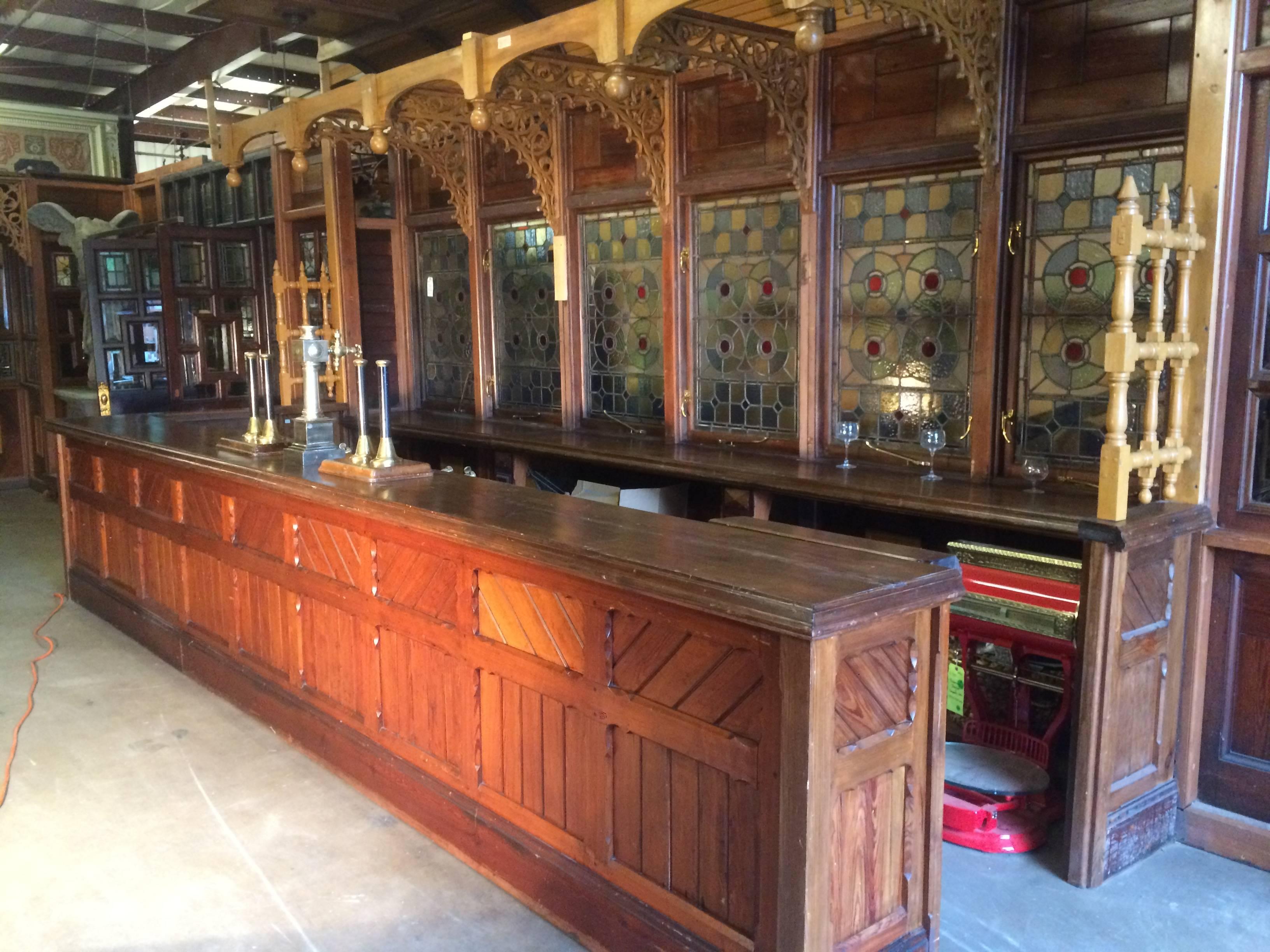 English Pub Bar, Panelling and Stained Glass Ceiling, with Fox and Hounds For Sale 2