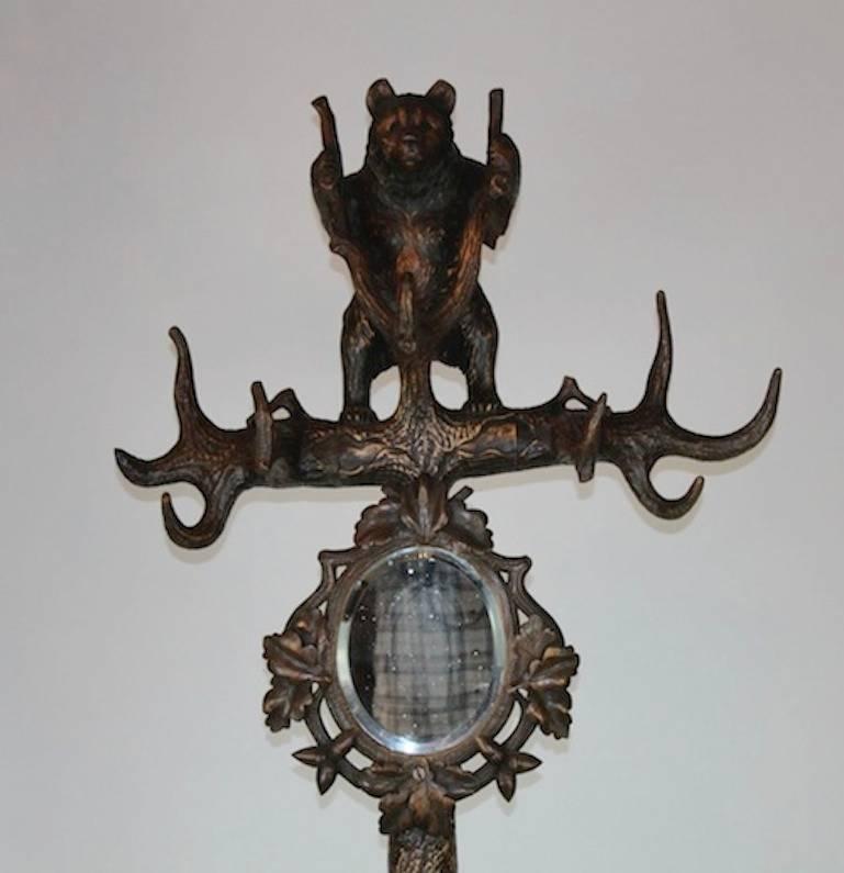 19th Century Black Forest Bear Hall Tree with Umbrella Stand and Mirror In Good Condition For Sale In Atlanta, GA