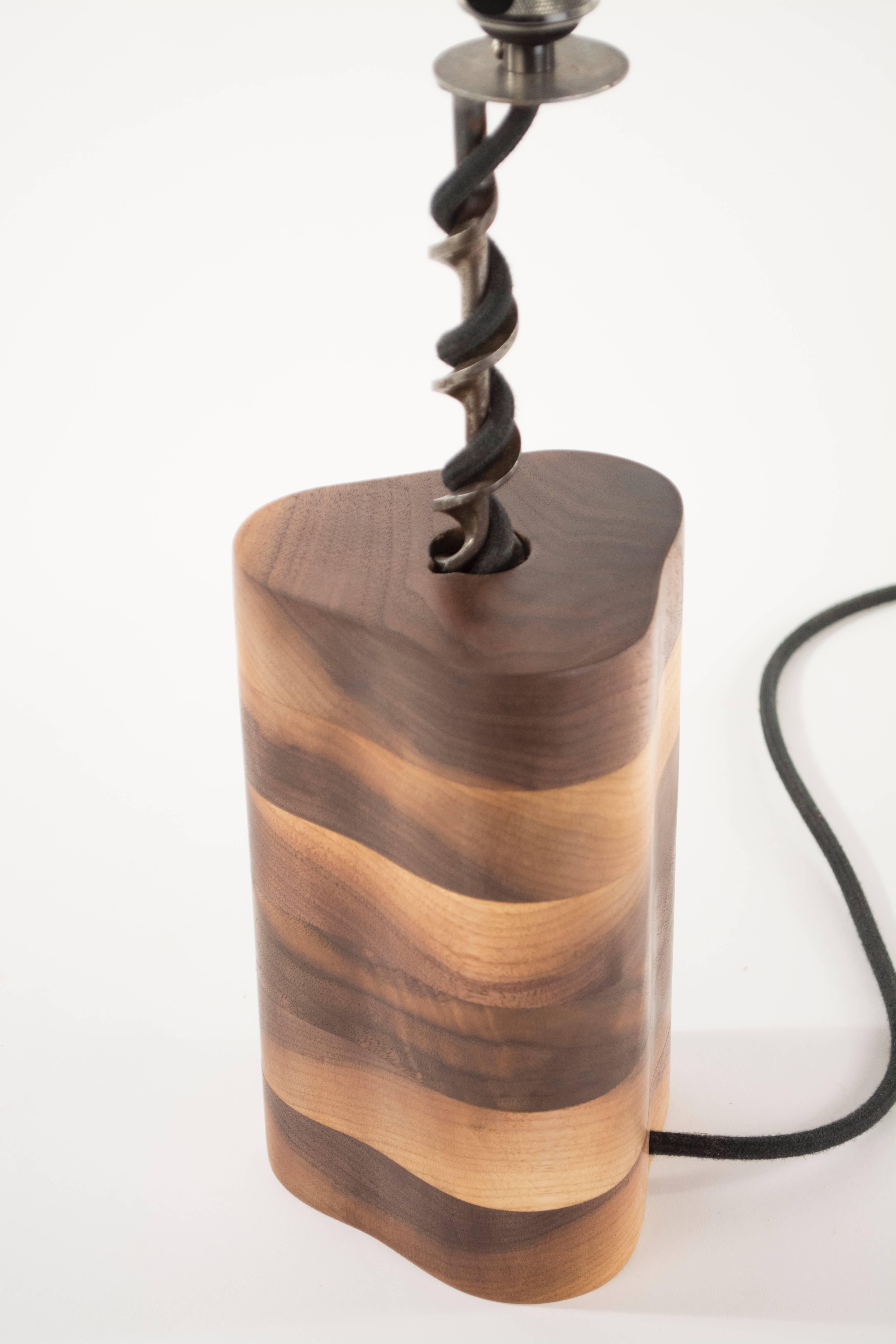 American BITS Series No. 2 Table Lamp : sculpted walnut , antique drill bit , handmade For Sale