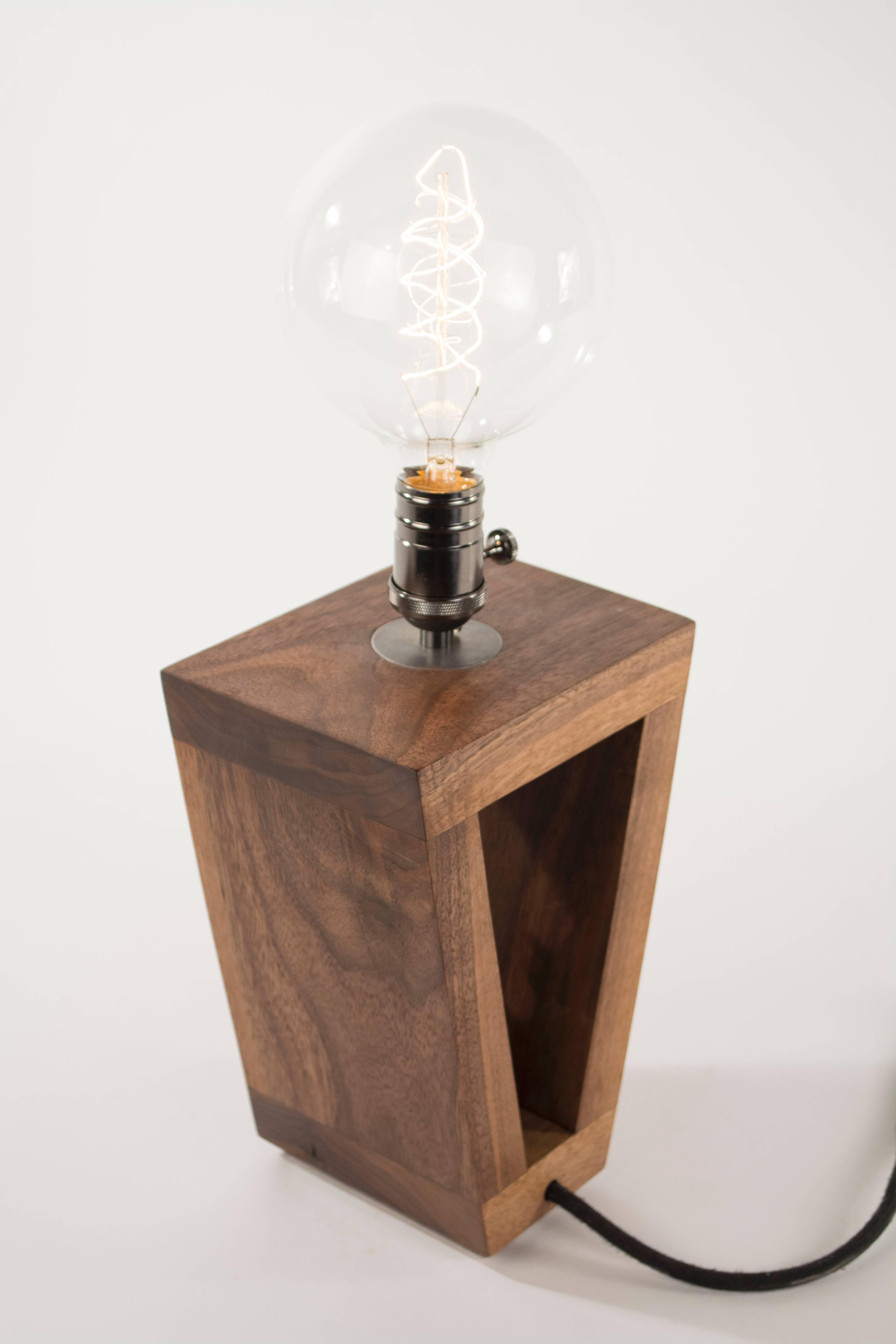 American BITS Series No. 3 Table Lamp : walnut and antique drill bit, handmade to order For Sale