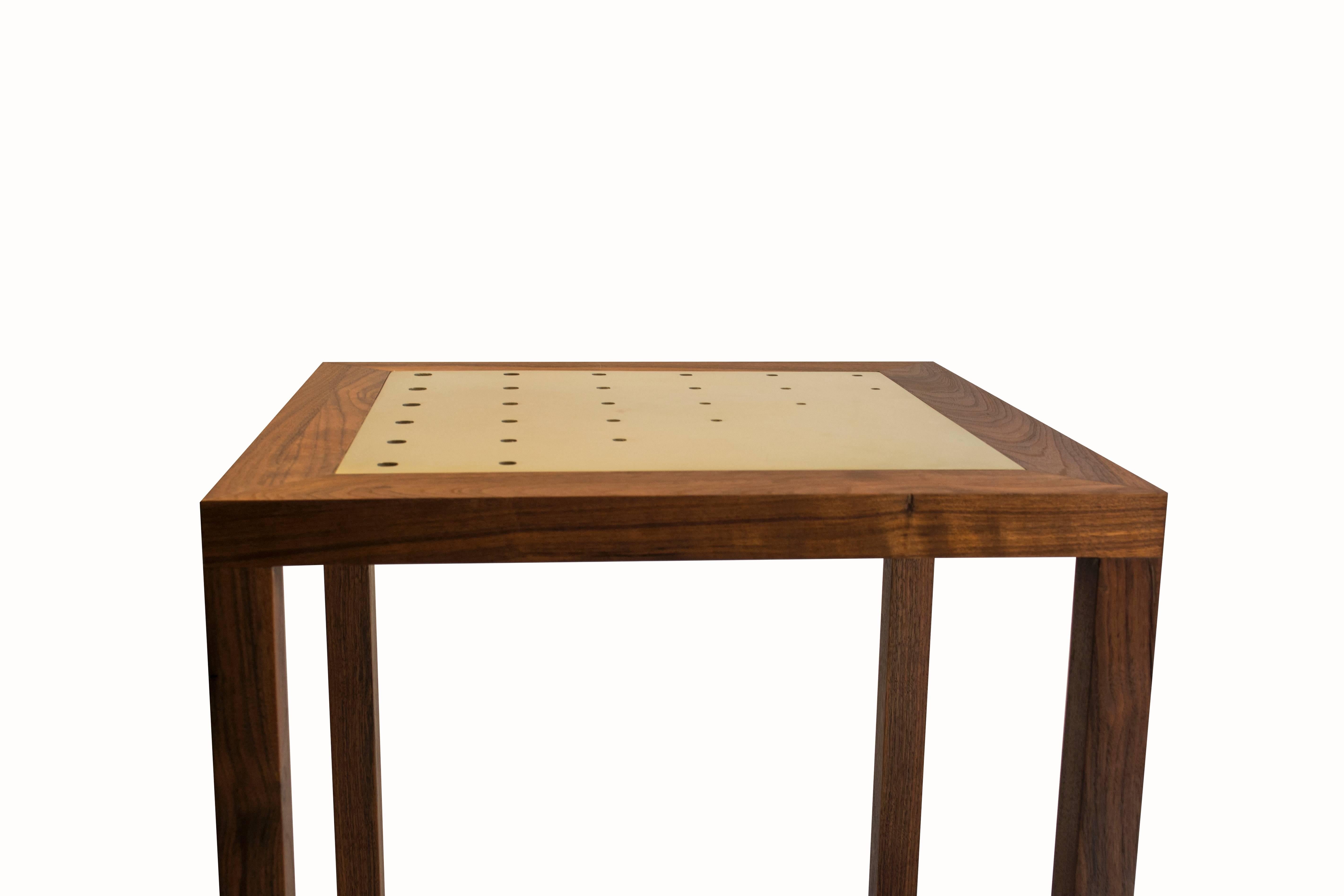 Minimalist Amplitude End Table : walnut and inlaid brass, handmade and built to size  For Sale
