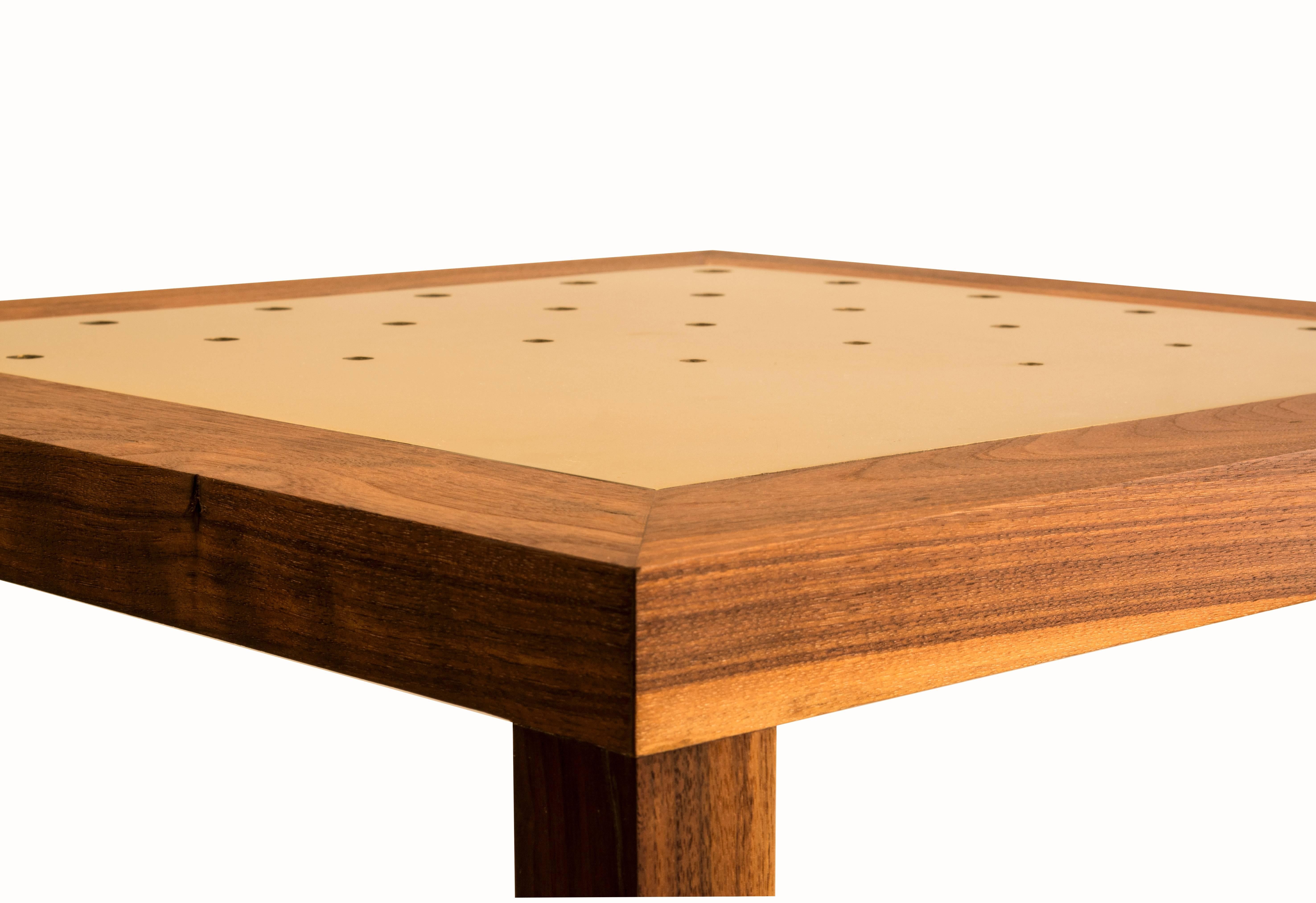 Amplitude End Table : walnut and inlaid brass, handmade and built to size  In New Condition For Sale In Brooklyn, NY